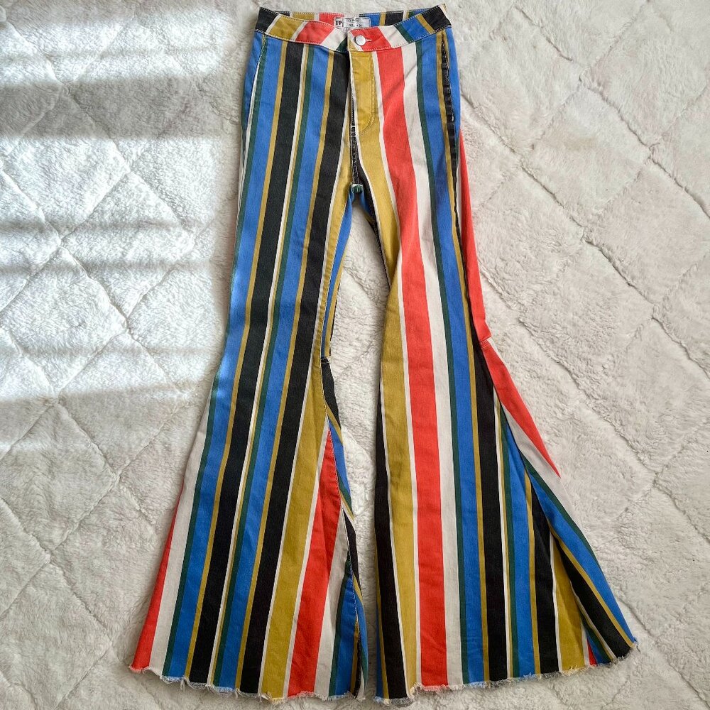 Colorful Striped High Waisted Flare Bell Bottom Jeans